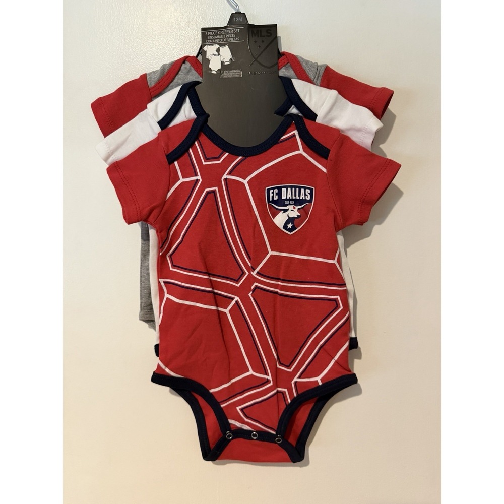 New FC Dallas MLS 3pk Baby Infant Toddler Bodysuit  Size 12 Months Red Gray